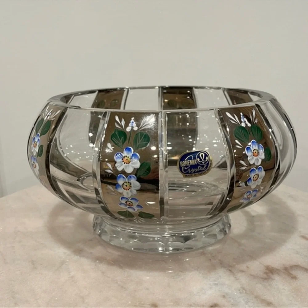 Bohemia Czech Crystal Hand Cut Green Bowl Centerpiece